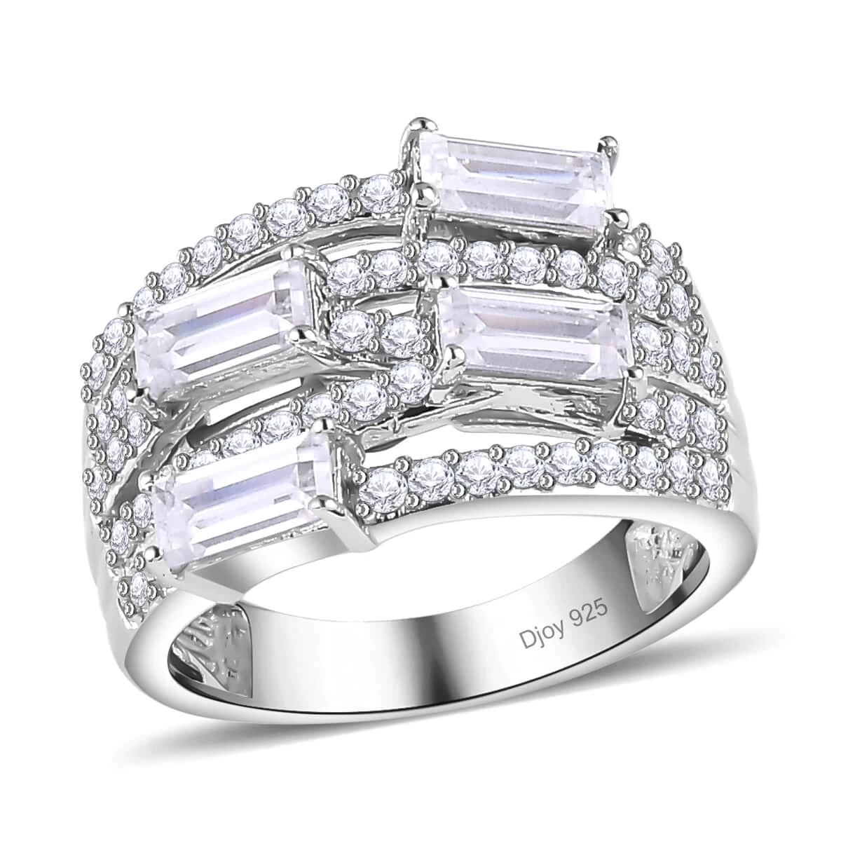 Moissanite Ring In Platinum Over Sterling Silver 1.75 Ctw 3 Moissanite Ring In Platinum Over Sterling Silver 1.75 Ctw