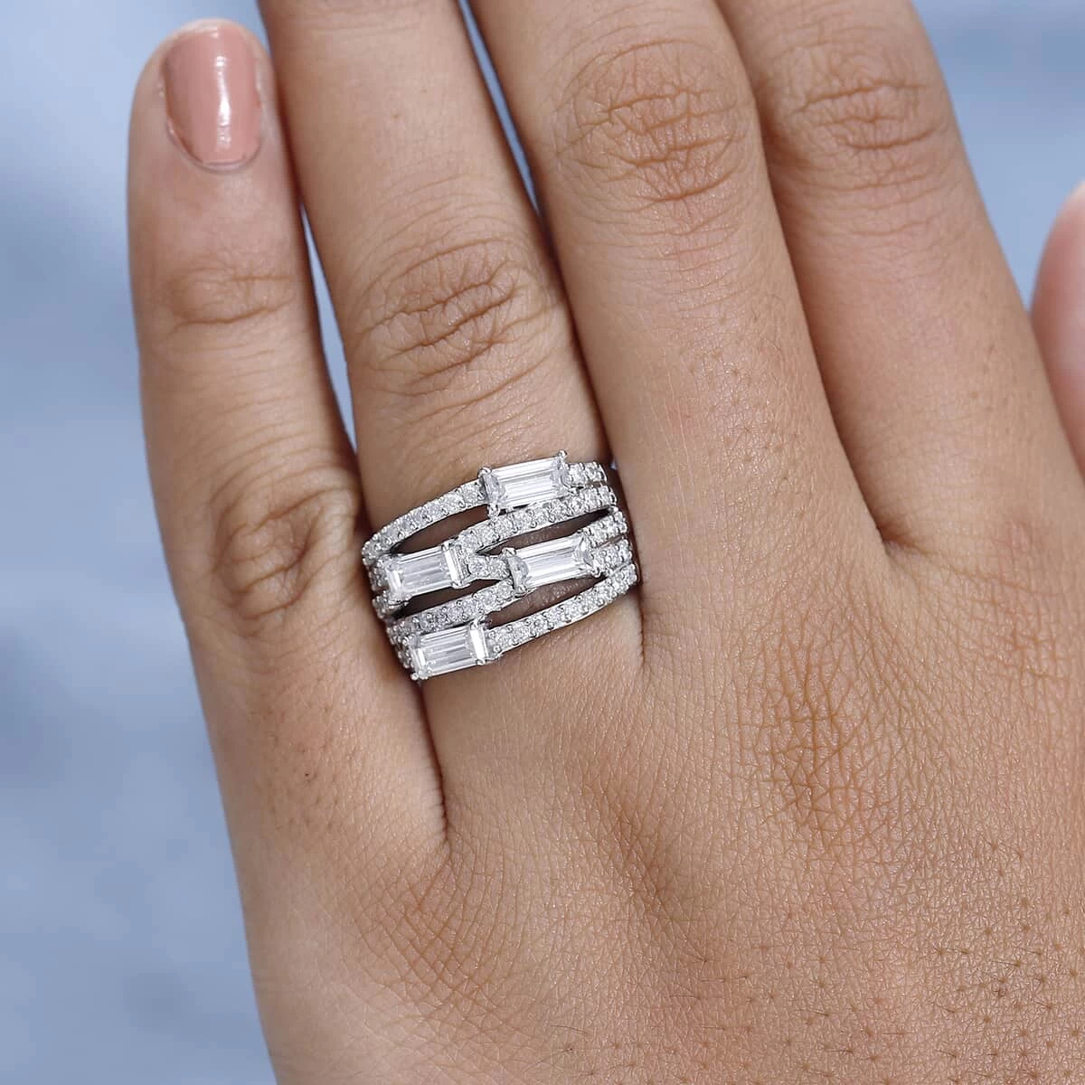 Moissanite Ring In Platinum Over Sterling Silver 1.75 Ctw 5 Moissanite Ring In Platinum Over Sterling Silver 1.75 Ctw - Image 3