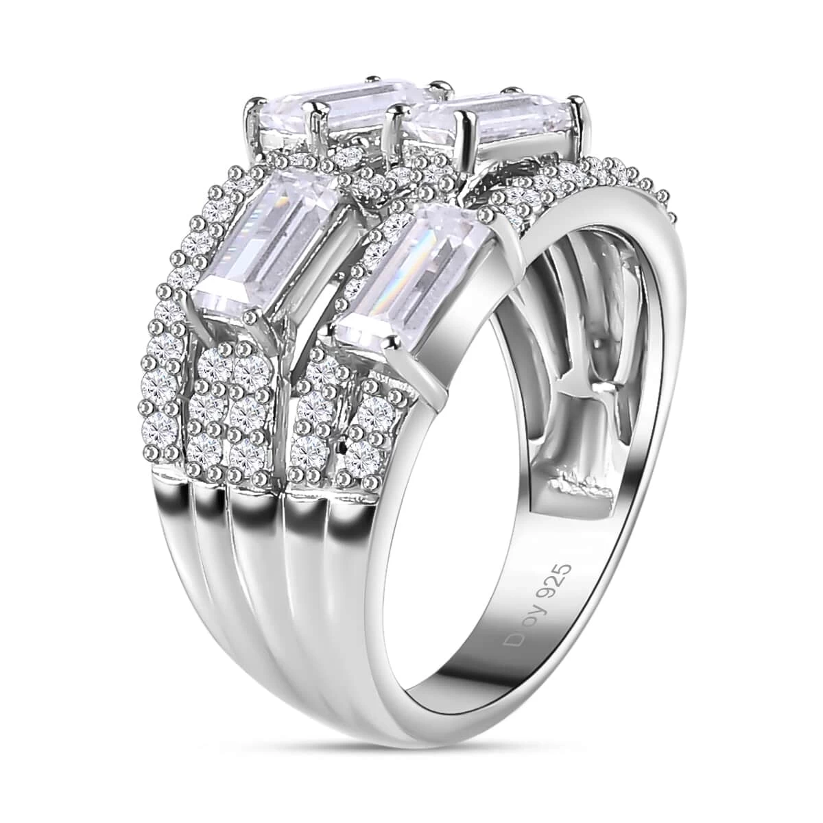 Moissanite Ring In Platinum Over Sterling Silver 1.75 Ctw 6 Moissanite Ring In Platinum Over Sterling Silver 1.75 Ctw - Image 4