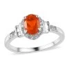 Mexican Fire Opal And Diamond Halo Ring In Platinum Over Sterling Silver 0.75 Ctw -Jewelry store 7620161
