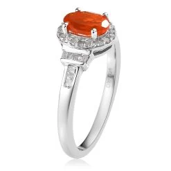 Mexican Fire Opal And Diamond Halo Ring In Platinum Over Sterling Silver 0.75 Ctw -Jewelry store 7620161 3