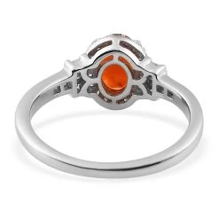 Mexican Fire Opal And Diamond Halo Ring In Platinum Over Sterling Silver 0.75 Ctw -Jewelry store 7620161 4
