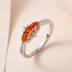 Mexican Fire Opal And White Zircon Ring In Platinum Over Sterling Silver 0.40 Ctw -Jewelry store 7620248 1