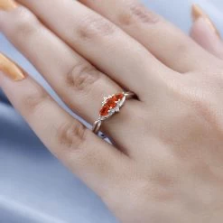 Mexican Fire Opal And White Zircon Ring In Platinum Over Sterling Silver 0.40 Ctw -Jewelry store 7620248 2