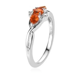 Mexican Fire Opal And White Zircon Ring In Platinum Over Sterling Silver 0.40 Ctw -Jewelry store 7620248 3