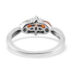 Mexican Fire Opal And White Zircon Ring In Platinum Over Sterling Silver 0.40 Ctw -Jewelry store 7620248 4