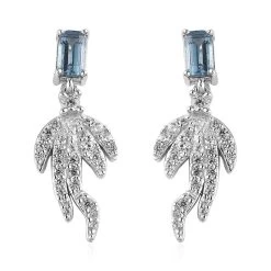 Blue Topaz And White Zircon Earrings In Platinum Over Sterling Silver 1.35 Ctw
