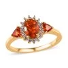 Mexican Fire Opal And White Zircon Floral Ring In Vermeil Yellow Gold Over Sterling Silver 0.90 Ctw -Jewelry store 7620278