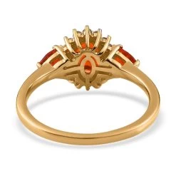 Mexican Fire Opal And White Zircon Floral Ring In Vermeil Yellow Gold Over Sterling Silver 0.90 Ctw -Jewelry store 7620278 4