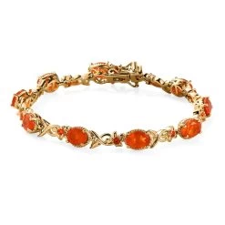 Mexican Fire Opal Bracelet In Vermeil Yellow Gold Over Sterling Silver (6.50 In) 5.25 Ctw