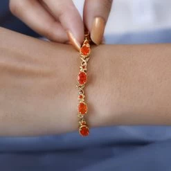 Mexican Fire Opal Bracelet In Vermeil Yellow Gold Over Sterling Silver (6.50 In) 5.25 Ctw -Jewelry store 7620445 2