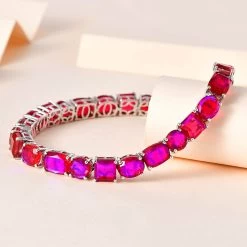 Volcanic Quartz (Triplet) Tennis Bracelet In Platinum Over Sterling Silver (8.00 In) 47.75 Ctw -Jewelry store 7620905 1