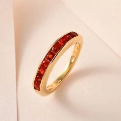 Mexican Fire Opal Half Eternity Band Ring In Vermeil Yellow Gold Over Sterling Silver 0.40 Ctw -Jewelry store 7621208 1