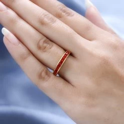 Mexican Fire Opal Half Eternity Band Ring In Vermeil Yellow Gold Over Sterling Silver 0.40 Ctw -Jewelry store 7621208 2