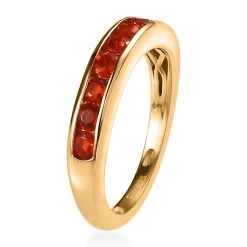 Mexican Fire Opal Half Eternity Band Ring In Vermeil Yellow Gold Over Sterling Silver 0.40 Ctw -Jewelry store 7621208 3