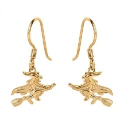 Vermeil Yellow Gold Over Sterling Silver Halloween Witch Earrings 4.15 Grams