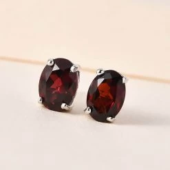 Mozambique Garnet Solitaire Stud Earrings In Platinum Over Sterling Silver 2.00 Ctw -Jewelry store 7621439 1