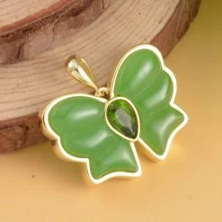 Green Jade (D) And Chrome Diopside Butterfly Pendant In Vermeil Yellow Gold Over Sterling Silver 8.40 Ctw -Jewelry store 7621512 1