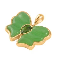 Green Jade (D) And Chrome Diopside Butterfly Pendant In Vermeil Yellow Gold Over Sterling Silver 8.40 Ctw -Jewelry store 7621512 3