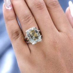 GP Art Deco Collection AAA Montezuma Prasiolite, Brown And White Zircon Ring In Vermeil Yellow Gold Over Sterling Silver 12.65 Ctw (Del. In 5-7 Days) -Jewelry store 7622096 2