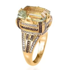 GP Art Deco Collection AAA Montezuma Prasiolite, Brown And White Zircon Ring In Vermeil Yellow Gold Over Sterling Silver 12.65 Ctw (Del. In 5-7 Days) -Jewelry store 7622096 3