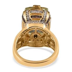 GP Art Deco Collection AAA Montezuma Prasiolite, Brown And White Zircon Ring In Vermeil Yellow Gold Over Sterling Silver 12.65 Ctw (Del. In 5-7 Days) -Jewelry store 7622096 4