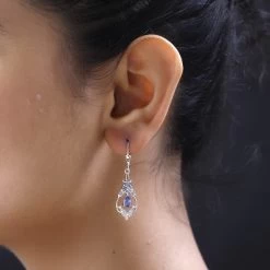 Tanzanite Lever Back Earrings In Platinum Over Sterling Silver 1.25 Ctw -Jewelry store 7622321 2