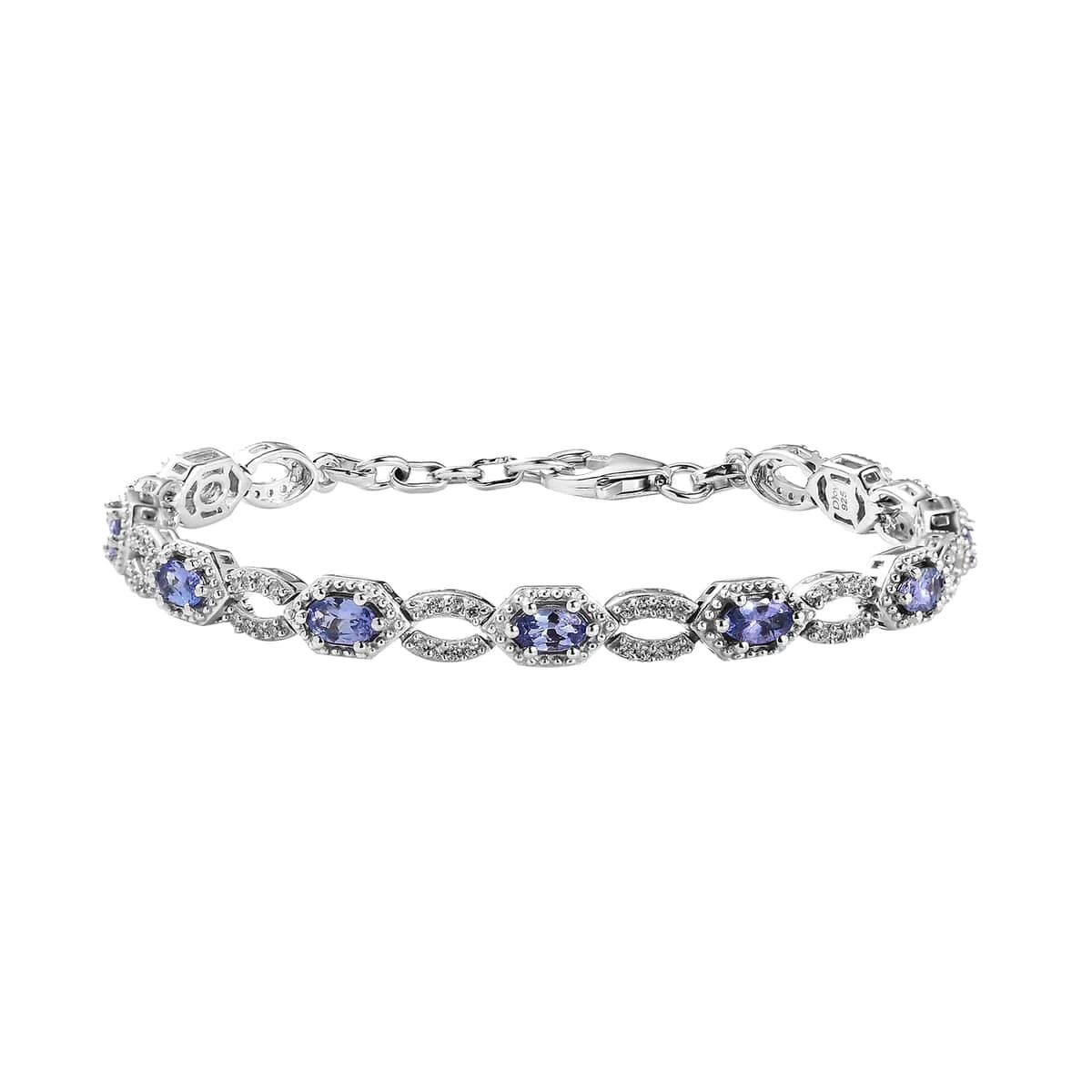 Tanzanite And White Zircon Bracelet In Platinum Over Sterling Silver (6.50 In) 2.50 Ctw 3 Tanzanite And White Zircon Bracelet In Platinum Over Sterling Silver (6.50 In) 2.50 Ctw