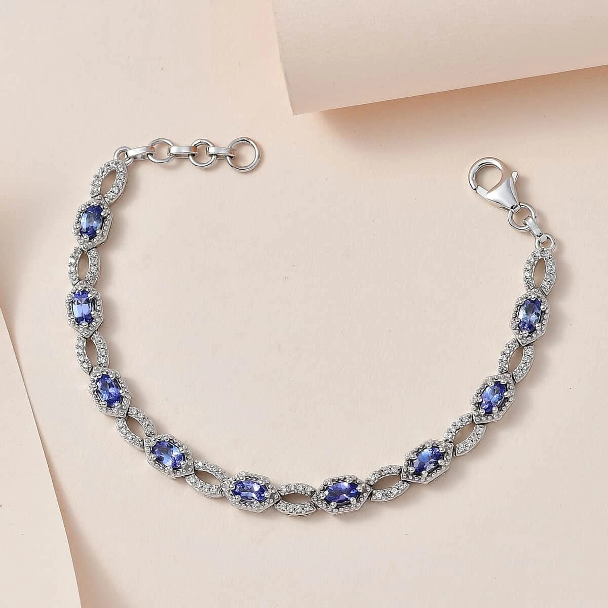 Tanzanite And White Zircon Bracelet In Platinum Over Sterling Silver (6.50 In) 2.50 Ctw 4 Tanzanite And White Zircon Bracelet In Platinum Over Sterling Silver (6.50 In) 2.50 Ctw - Image 2