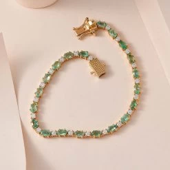 Ethiopian Emerald And Moissanite Tennis Bracelet In Vermeil Yellow Gold Over Sterling Silver (8.00 In) 7.50 Ctw -Jewelry store 7623174 1