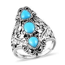 Artisan Crafted Premium Sleeping Beauty Turquoise 3 Stone Ring In Sterling Silver (Del. In 3-5 Days) 2.15 Ctw