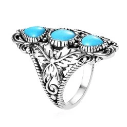 Artisan Crafted Premium Sleeping Beauty Turquoise 3 Stone Ring In Sterling Silver (Del. In 3-5 Days) 2.15 Ctw -Jewelry store 7623541 3
