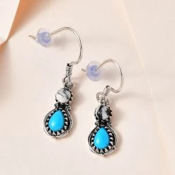Artisan Crafted Premium Sleeping Beauty Turquoise And White Buffalo Dangle Earrings In Sterling Silver 2.20 Ctw -Jewelry store 7623626 1