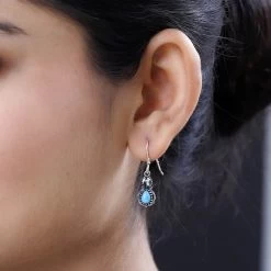 Artisan Crafted Premium Sleeping Beauty Turquoise And White Buffalo Dangle Earrings In Sterling Silver 2.20 Ctw -Jewelry store 7623626 2