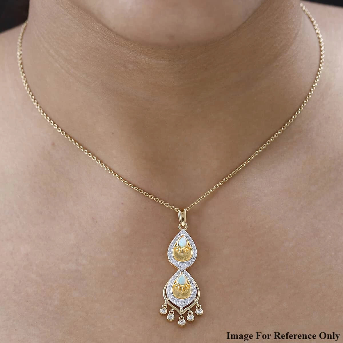 Ethiopian Welo Opal And White Zircon Pendant In Vermeil Yellow Gold Over Sterling Silver 1.00 Ctw 5 Ethiopian Welo Opal And White Zircon Pendant In Vermeil Yellow Gold Over Sterling Silver 1.00 Ctw - Image 3