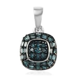 Blue Diamond Cluster Pendant In Rhodium And Platinum Over Sterling Silver 0.33 Ctw
