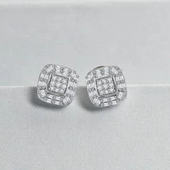 DOORBUSTER Diamond Cluster Stud Earrings In Platinum Over Sterling Silver 0.33 Ctw -Jewelry store 7625225 1