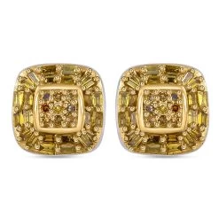 Yellow Diamond Cluster Stud Earrings, Yellow Diamond Earrings, Yellow Rhodium And Platinum Over Sterling Silver Earrings, Cluster Earrings, Silver Studs 0.33 Ctw