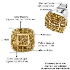 Yellow Diamond Cluster Stud Earrings, Yellow Diamond Earrings, Yellow Rhodium And Platinum Over Sterling Silver Earrings, Cluster Earrings, Silver Studs 0.33 Ctw -Jewelry store 7625229 4