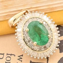 Luxoro 10K Yellow Gold AAA Kagem Zambian Emerald And Diamond Pendant 1.00 Ctw -Jewelry store 7626029 1
