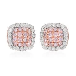 Natural Pink And White Diamond I3 Stud Earrings In Vermeil Rose Gold Over Sterling Silver 0.50 Ctw