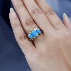 Premium Sleeping Beauty Turquoise, Niassa Ruby (FF) Ring In Vermeil YG And Platinum Over Sterling Silver (Del. In 3-5 Days) 3.50 Ctw -Jewelry store 7626334 2