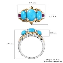 Premium Sleeping Beauty Turquoise, Niassa Ruby (FF) Ring In Vermeil YG And Platinum Over Sterling Silver (Del. In 3-5 Days) 3.50 Ctw -Jewelry store 7626334 5