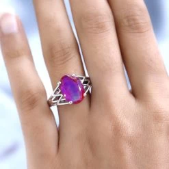 Volcanic Quartz (Triplet) Solitaire Ring In Platinum Over Sterling Silver 6.40 Ctw -Jewelry store 7626452 2