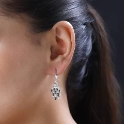 Thai Black Spinel Lever Back Halloween Skeleton Hands Earrings In Platinum Over Sterling Silver 0.55 Ctw -Jewelry store 7626667 2