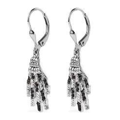Thai Black Spinel Lever Back Halloween Skeleton Hands Earrings In Platinum Over Sterling Silver 0.55 Ctw -Jewelry store 7626667 3