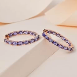 Tanzanite Hoop Earrings In Vermeil Rose Gold Over Sterling Silver 6.50 Ctw -Jewelry store 7626779 1