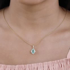 Luxoro 10K Yellow Gold Premium Ethiopian Emerald And G-H I3 Diamond Halo Pendant 1.40 Ctw -Jewelry store 7627128 2