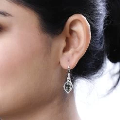 Bohemian Moldavite And Chrome Diopside Dangling Earrings In Platinum Over Sterling Silver 2.10 Ctw -Jewelry store 7627411 2