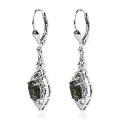 Bohemian Moldavite And Chrome Diopside Dangling Earrings In Platinum Over Sterling Silver 2.10 Ctw -Jewelry store 7627411 3